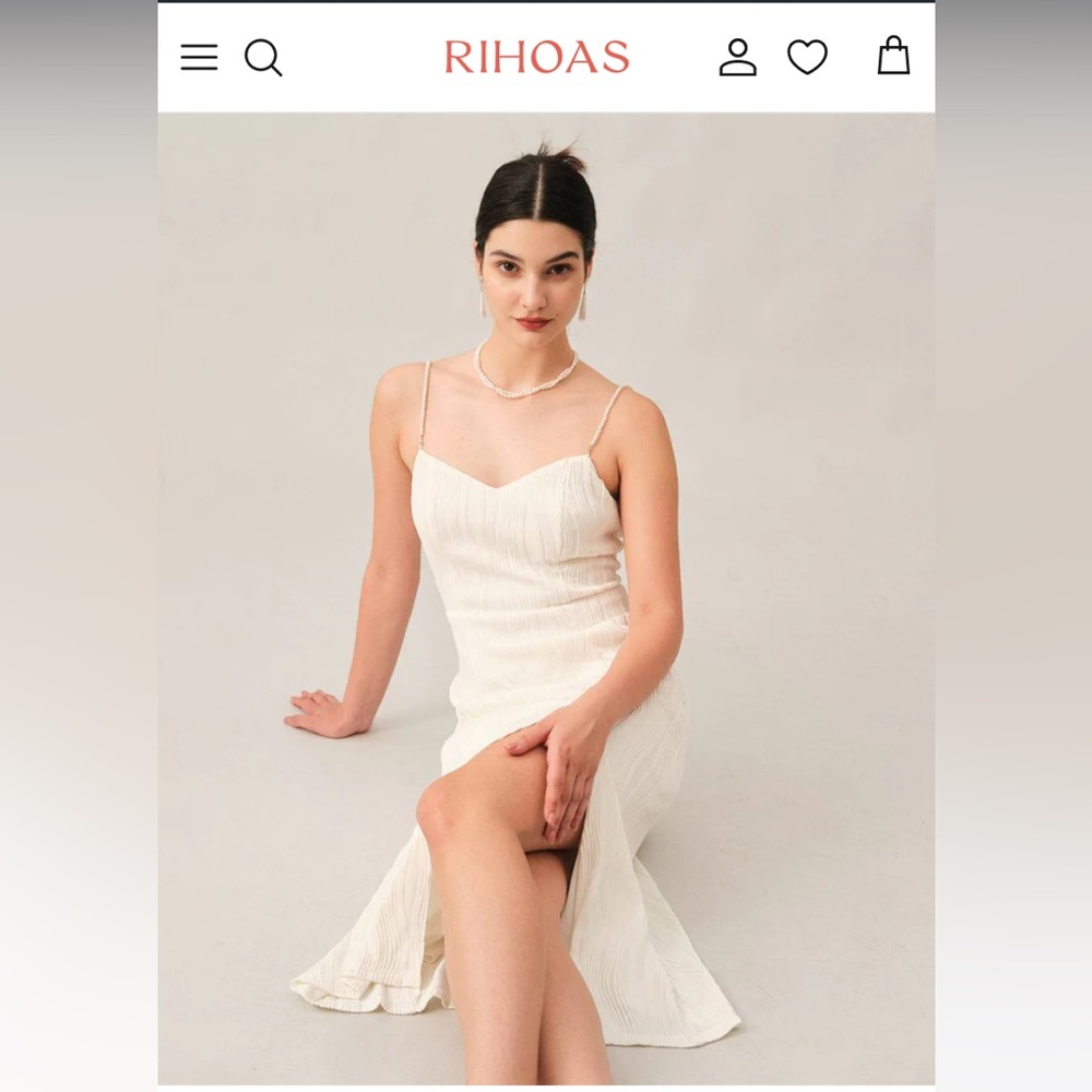 The Wave Textured Pearl Strap Midi Dress | Rihoas | S